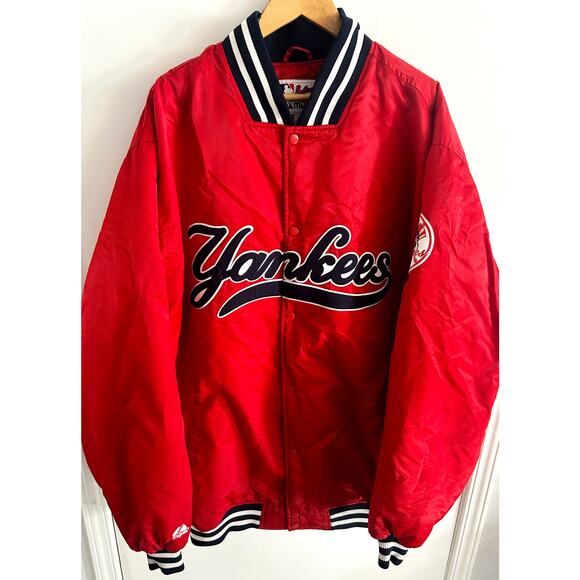 Vintage 90's Majestic Varsity Jacket MLB New York Yankees Satin Red Mens Sz 4XL - Picture 6 of 11